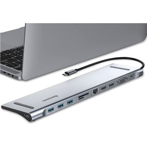 10-in-1 USB-C-Hub, USB-C-Adapter, 4K HDMI, 87 W PD, 3 USB 3.0-Anschlüsse, SD-/Micro-SD-Kartenleser, Gigabit-Ethernet, VGA (1/4)