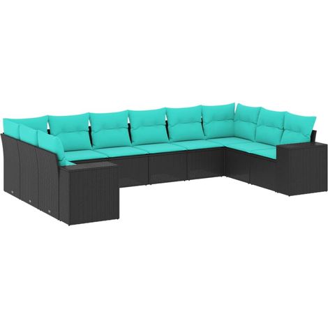 Maison Exclusive - 10-teiliges Gartensofa-Set mit Kissen, schwarz
