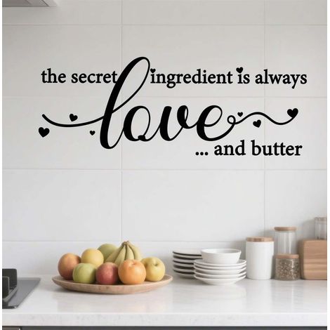 Stickers Muraux Cuisine Le Secret Est Toujours L'Amour Et Le Beurre Autocollant Mural En Vinyle Noir Pour Cuisine Salle À Manger Décoration Intérieure (1/5)