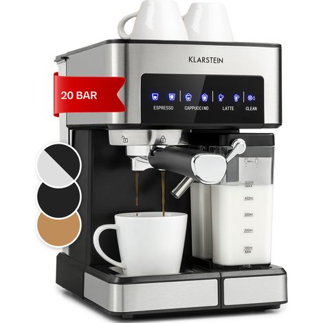 Klarstein Espresso Siebträgermaschine mit Milchaufschäumer, 1,8L Mini-Espressomaschine mit Siebträger, 20 Bar Edelstahl-Kaffeemaschine Klein, 0,5L Milchtank, 1350W Kaffeemaschine für Gemahlenen Kaffee