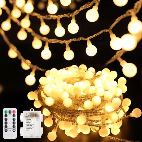 Guirlande lumineuse LED pour extérieur - 15 m - 100 boules LED - Blanc chaud - Fonctionne avec piles - Pour l'intérieur et l'extérieur - Avec minuterie - Étanche IP65 (1/5)