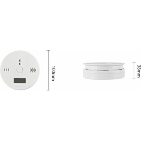 Detector de monóxido de carbono con pantalla digital y alarma sonora doméstica, funciona con pilas (pilas AA no incluidas), montaje independiente.