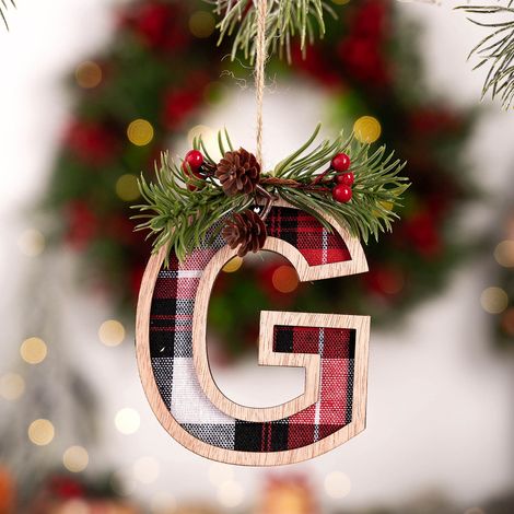 Ornement De Sapin De Noël - Lettres Personnalisables En Bois Et Métal - Décoration Festive Pour Arbre De Noël Intérieur Extérieur - Lot De 1 (1/5)