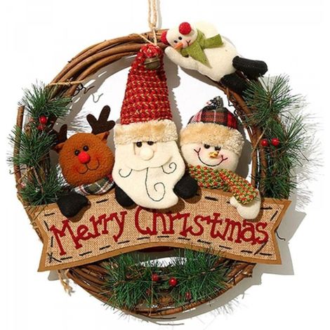 Couronne de Noel Porte Decoration,Couronne de Noël en Rotin,Décoration Suspendue de Noël,Couronne de Signe de Noël pour Porte D'entrée,Christmas Ornaments pour Maison Cuisine Mur Fenêtre Hall Decor (1/5)