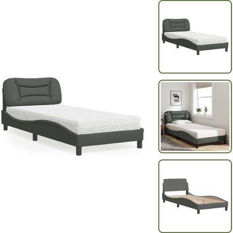 Lit avec matelas gris foncé 80x200 cm tissu - Lit Double - Lit Plateforme - Lit Design - Literie - Sommier Tapissier (1/5)