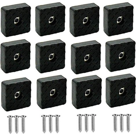 Lot de 16 patins de protection en silicone noir pour pieds de meubles, tampons élastiques en caoutchouc antidérapants pour pieds de meubles et chaises avec vis (30 x 30 x 10 mm)