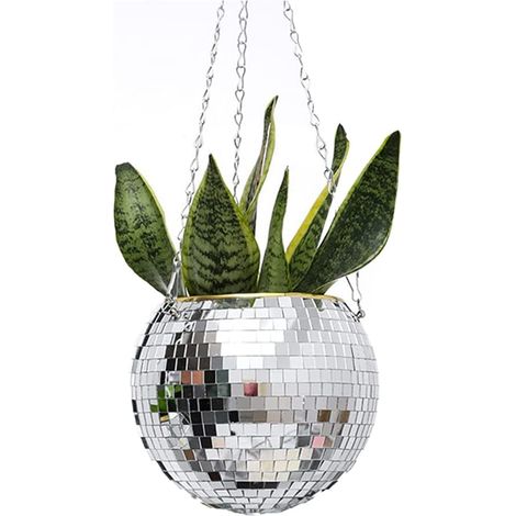 15cm Planteur de Boule de Disco,Pot de Fleurs Boule à Facettes avec Chaîne et Corde en Macramé, Boho Macramé Plante Cintre pour Intérieur Extérieur Maison Jardin Jardinière Décor (1/5)