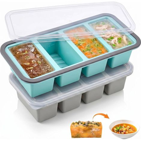 2 unités Moule Silicone Congelation Sans BPA 4 Compartiments Moule a Soupe Congelation Avec (1/3)