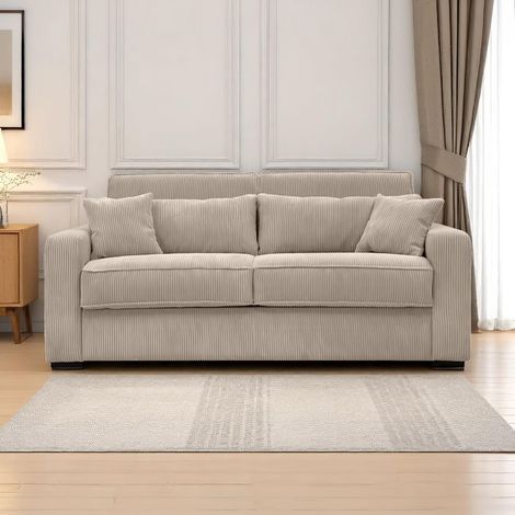 Canapé convertible express 3 places ESIO couchage quotidien 160x190cm en velours côtelé - Taupe (1/5)