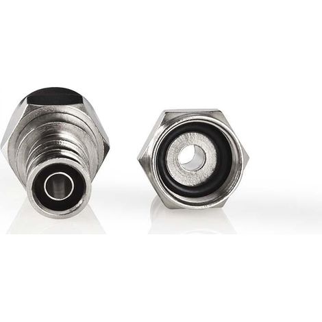 Conector F Recto Masculino Niquelado 75 ohmios Engarce Di metro de entrada del cable 5 5 mm Cobre Plata 2 uds Cart n con ventana