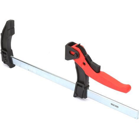 Serre-joint rapide en bois, pince F à cliquet avec dégagement rapide, outil de menuiserie à poignée compressible (90 x 300 mm) (1/5)