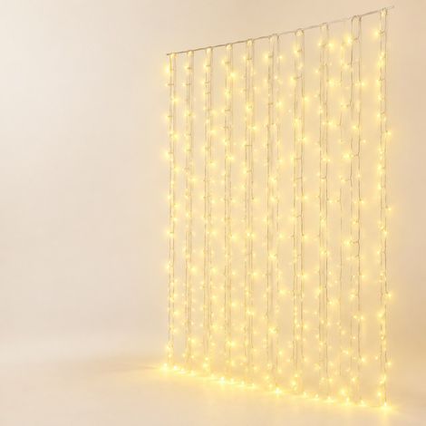 Guirlande LED rideau cascade 3x1m - Éclairage décoratif fête et intérieur - Câble fin avec variateur - Blanc chaud (1/5)
