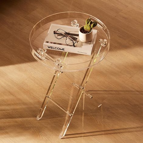 Table d'Appoint Décorative Pliable Bout de Canapé en Acrylique Table Basse Charge Maximale 10 kg Table de Chevet pour Affaires à Portée de Main Salon Chambre Balcon Transparent 400x400x580 mm (1/5)