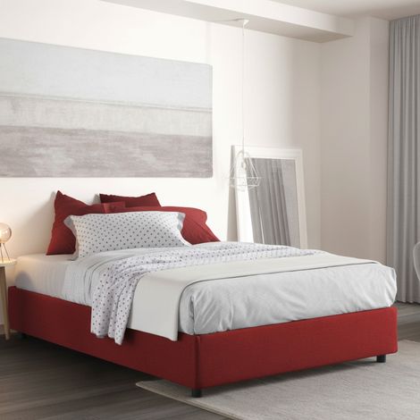Talamo Italia Letto matrimoniale Gioia, Letto contenitore con rivestimento in tessuto, 100% Made in Italy, Apertura frontale, con materasso Cm 140x200 incluso, Rosso, con imballo rinforzato (1/5)