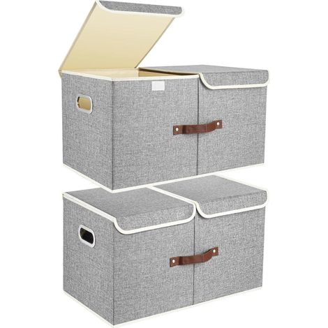 Aufbewahrungsbox mit Deckel und Fächern, faltbar, waschbar, 2er-Set, Grau (1/5)
