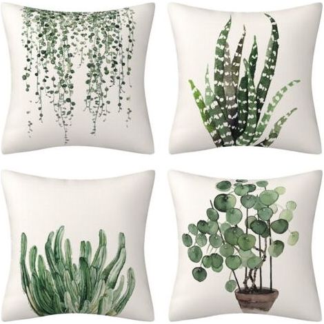 Housse de Coussin Feuilles 45 x 45 cm Plante Verte Botanique Polyester Lin Décoratif Taie d'oreiller pour Canapé Salon Chambre Chaise Jardin Maison Décoration 4 Pièces (1/5)