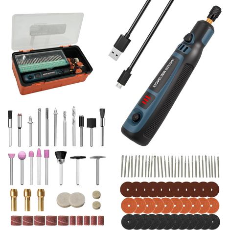 Outil Rotatif Multifonction Sans Fil, USB Rechargeable Kit d'outils de Gravure Rotatif pour Sculpture/Polissage/Ponçage/Perçage et Bricolage, Stylo Graveur Électrique avec 96 Accessoires (1/5)