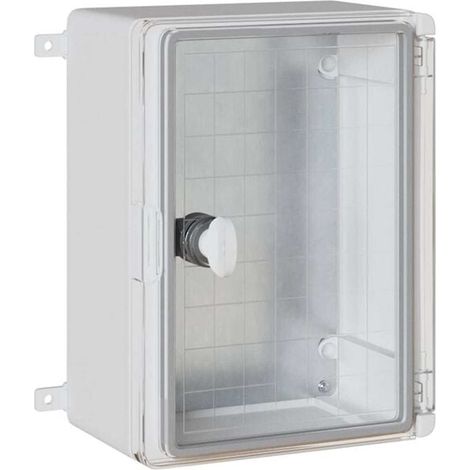 Armoire de commande grise, dimensions : 28 x 13 x 28 cm, plastique ABS.