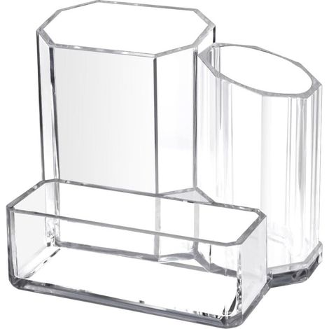 Portapenne in acrilico per scrivania, portapenne, portaoggetti per accessori e trucchi con 3 scomparti, organizer per la scuola e la casa (1/4)