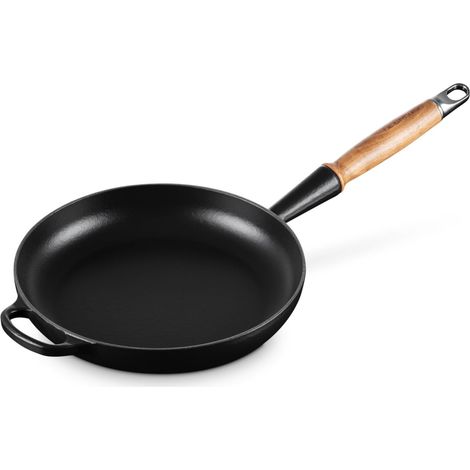 Poêle à frire en Fonte Émaillée avec poignée en bois, 28 cm, Noir Mat, 20258280000422 (1/5)