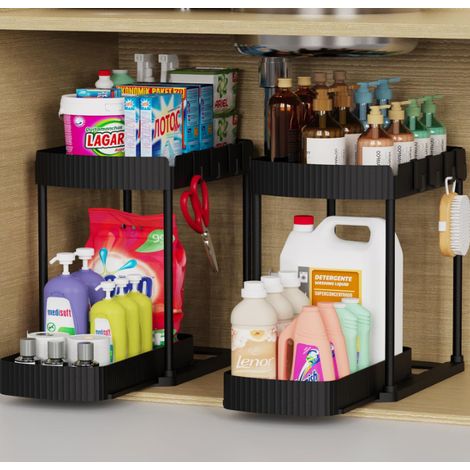 Lot de deux étagères de rangement rabattables pour évier, 12,8 pouces, noires, adaptées au rangement de la cuisine. (1/5)