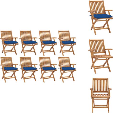 Gartenstühle - Living Klappbare Gartenstühle mit Kissen 8 Stk. Massivholz Teak (1/5)