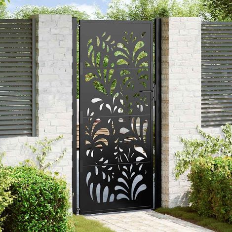 Gartentor Schwarz 100x200 cm Stahl Wellendesign