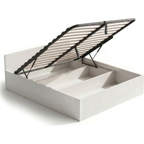 Lit coffre 160x200 cm sommier relevable en métal Blanc (1/5)