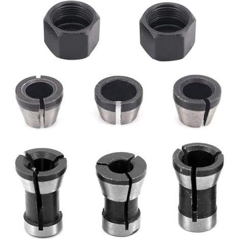 Lot de 6 mandrins de serrage en acier au carbone pour le travail du bois - Adaptateur de serrage pour machine de découpage de gravure, 6 mm, 6,35 mm, 8 mm, 2 écrous (1/5)