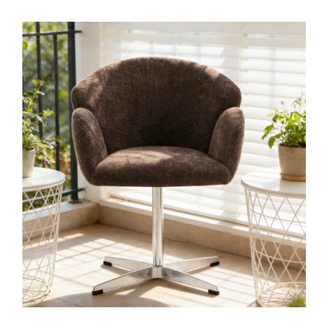 MEUBLIV Drehbarer Esszimmerstuhl 360° braun aus Stoff und Edelstahl 64x64x78 cm (1/5)