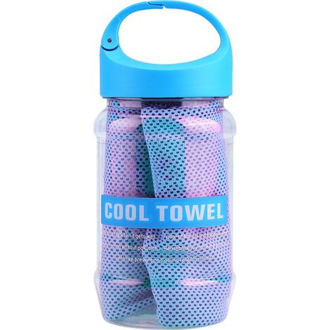 Erfrischendes, atmungsaktives Handtuch mit Aufbewahrungsflasche für Sport/Fitness (Hellblau, 100 cm, Polyester) (1/5)