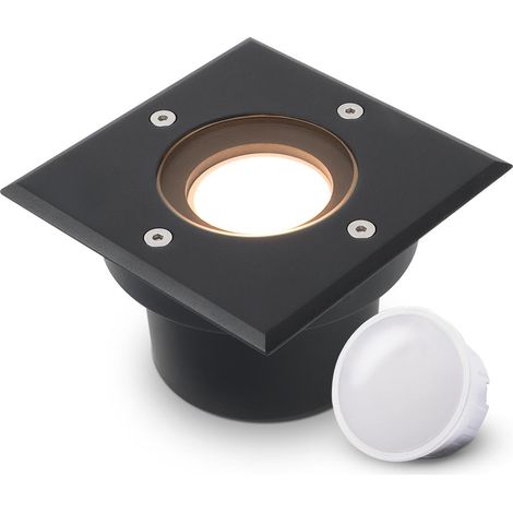 LED Bodeneinbaustrahler Schwarz FLACH eckig 230V IP67 - Leuchtmittel: 5W 2700K DIMMBAR 120° - Anzahl: 1x (1/5)