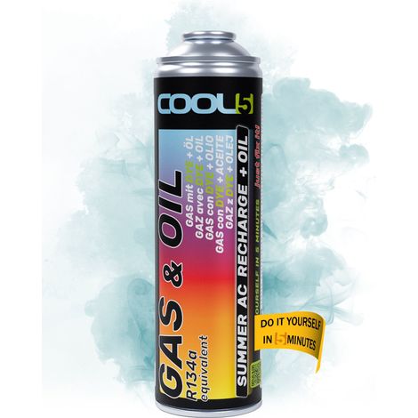 COOL5 2in1 – Kältemittelersatz R134a mit Öl, zum Nachfüllen von Klimaanlagen in Pkw (Baujahre 1995–2016) + APC 500 ml
