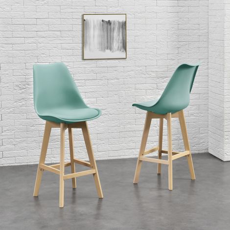 Juego de 2x taburetes de bar Lublin 105 x 48 x 58 cm Cuero sintético - Patas de madera de haya Color Verda menta [en.casa] (1/5)
