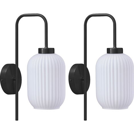 Lot de 2 appliques murales en métal et verre texturé blanc - L.25 x H.41 cm - Noir- LOUXOR