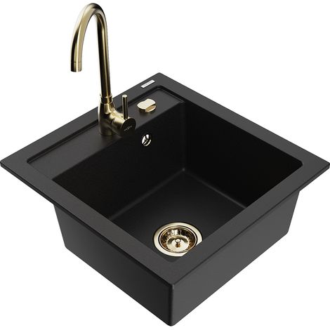 Mexen Vito lavello in granito 1-vasca con miscelatore da cucina Telma, nero - 6503-77-670200-50 (1/5)
