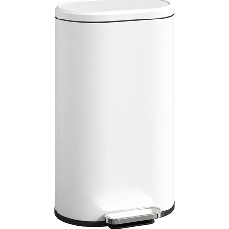 Cubo de basura de cocina 30 L con pedal y cierre suave, metal, blanco crema, 36,5 x 31 x 61 cm (1/5)