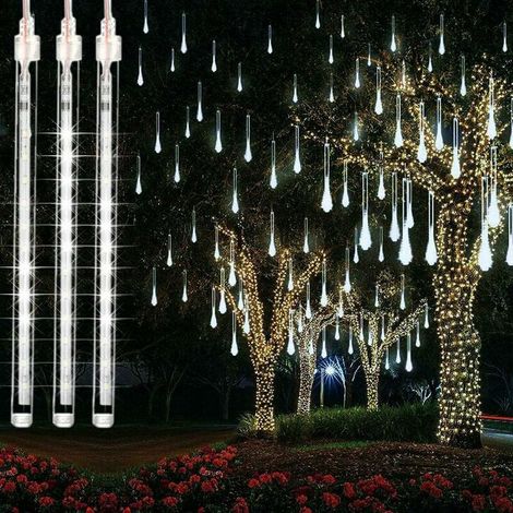 Meteor Guirlande de douche imperméable à LED 192 LED 30 cm 8 tubes d'extérieur pour Noël Gouttes de pluie en cascade pour fête de mariage, jardin, sapin de Noël, vacances Blanc (1/5)
