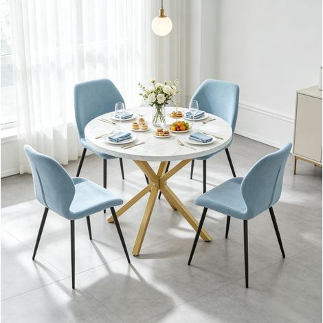 Runder Esstisch Ø 100 cm mit Marmoroptik und goldenem Stahlgestell (1/5)