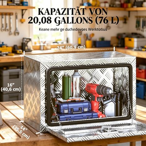 Coffre à outils aluminium pour camion, caisse de rangement 76 L avec serrure et clé, boîte de stockage robuste (1/5)