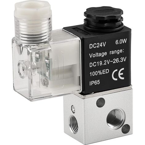 Électrovanne pneumatique électrique, 3V1-06, Bobine 24VDC 6.0W, Port PT1/8'', 3/2 voies, Normalement fermé (1/5)