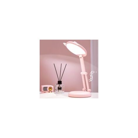 Lámpara LED, lámpara de escritorio infantil, lámpara de mesilla de noche con orejas de gato rosas para niñas, lámpara de mesa L-Crezuo
