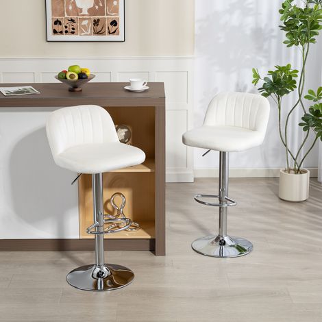 Jeu de 2 Tabourets de Bar Tabourets Hauts de Cuisine avec Hauteur Ajustable Siège Pivotant 43x45x81-101 cm Crème (1/5)
