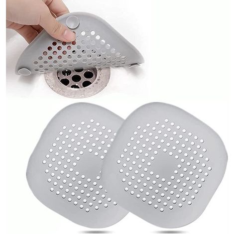 Set di 2 filtri di scarico in silicone, protezione per lavello con ventosa, filtro di scarico per vasca da bagno, per cucina e bagno, grigio + bianco, 14 cm x 14 cm (1/5)