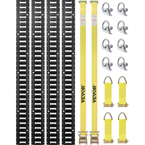 Kit de rails d'arrimage E-Track, 18PCS 1524 mm, avec 4 rails acier, 8 anneaux d'ancrage toriques, 4 attaches anneau D, 2 sangles à cliquet, accessoires fixation pour motos, cargo, vélos, 907 kg (1/5)