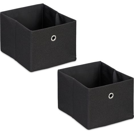 Relaxdays Aufbewahrungsbox, kleine Ordnungsbox aus Stoff, 2er-Set, HBT: 16 x 20,5 x 25 cm, faltbarer Regalkorb, Schwarz