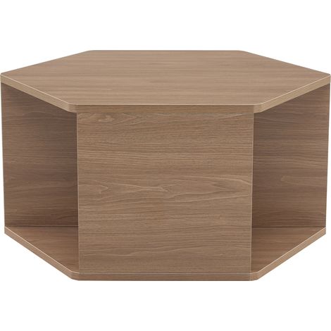 Mesa de centro hexagonal multifunción 79 x 69,4 x 40 cm de MDF marrón efecto nogal (1/5)