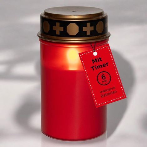 Lampe funéraire LED avec batterie et minuterie 6/18 LED lampe funéraire rouge longue durée avec batterie effet scintillant bougies funéraires