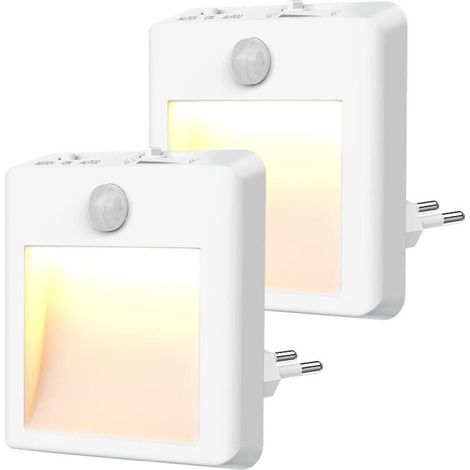 Veilleuse LED automatique – Lot de 2 – Détecteur de mouvement – Luminosité réglable 15-100% – Blanc chaud 3500K pour chambre et couloir (1/5)