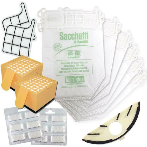 Sacchetti folletto vk 135 vk 136 12 pz + 12 profumi + 2 hepa + 2 tela + sottospazzola compatibili